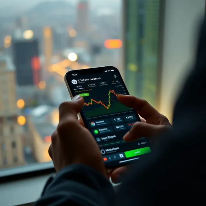 IQ Option mobile app interface displaying trading options and account details