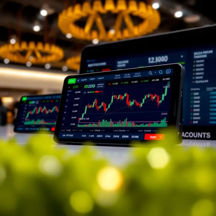 Mobile device displaying IQ Option trading platform interface with charts and options