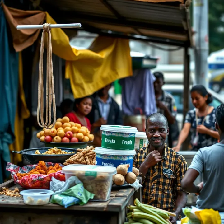 Local Food Vending as a Reliable Income Source in Nigeria Street vendor selling local foods in a Nigerian market