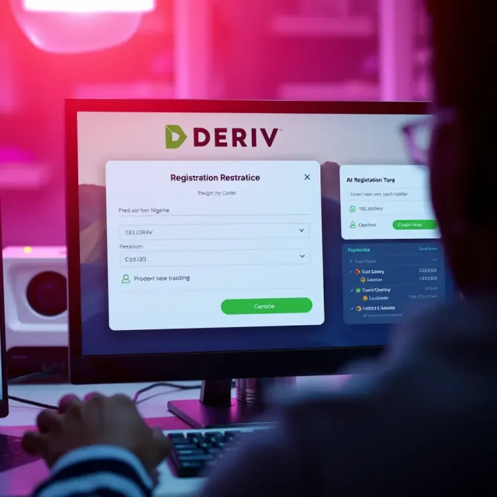 User interface showing Deriv registration form with fields for personal information