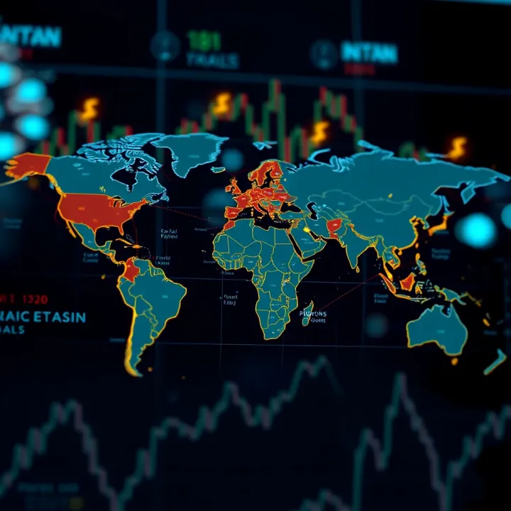 A world map highlighting currency symbols representing major forex pairs across global financial centers