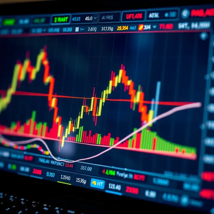Graph showing currency pair price movements with technical indicators and trading tools on a digital trading platform