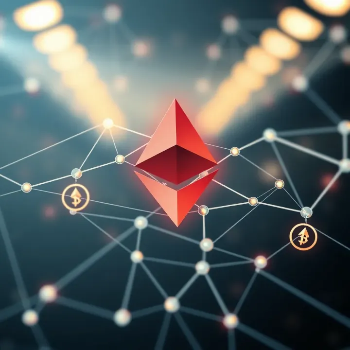 Ethereum logo with interconnected digital nodes representing community networking
