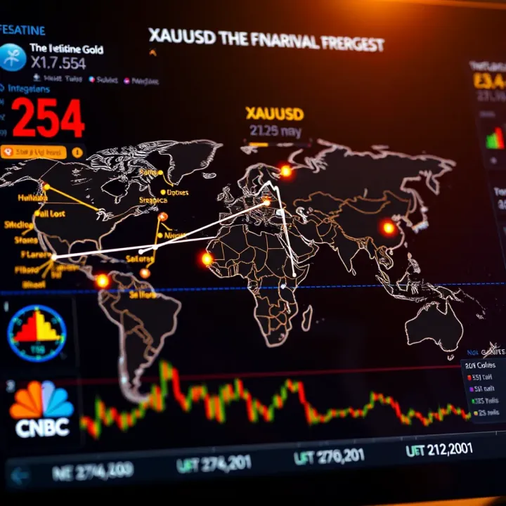 Global map highlighting key events impacting gold value with technical analysis charts