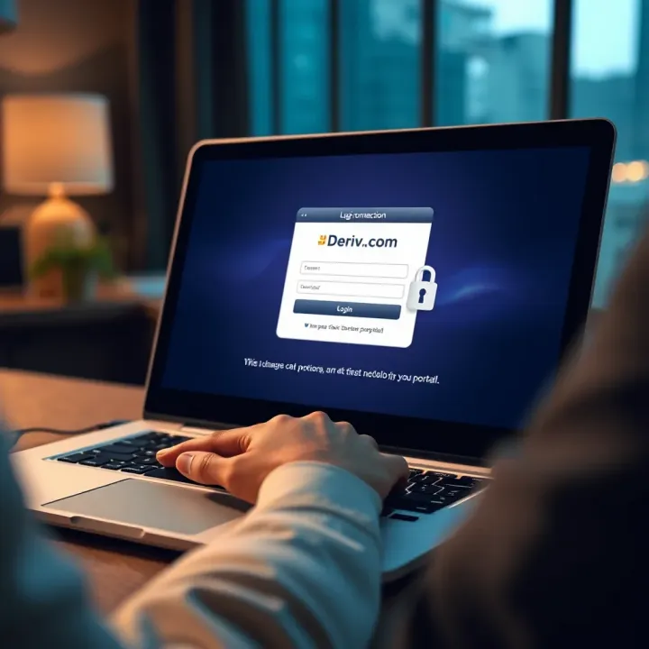 User accessing the Deriv.com login portal on a laptop with a secure connection symbol