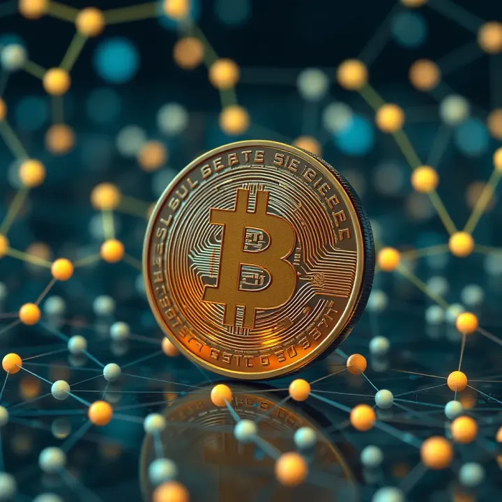 Visual representation of blockchain network connections and cryptocurrency exchange