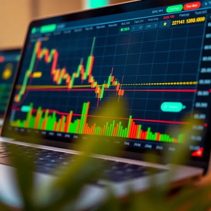 Interactive financial chart displaying candlestick patterns and technical indicators on a digital trading platform