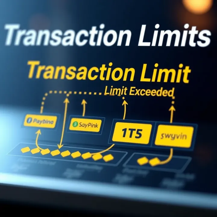 Graphic depicting different financial platforms with varying transaction limits connected by arrows