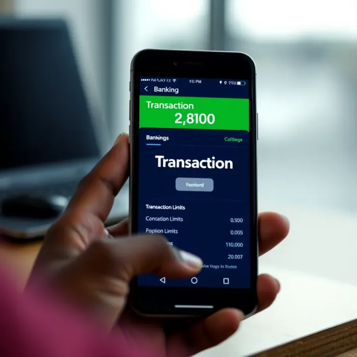 Illustration showing a digital banking interface displaying transaction limits on a smartphone screen