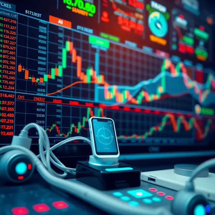 Conceptual visualization of automated trading with financial charts and futuristic technology elements