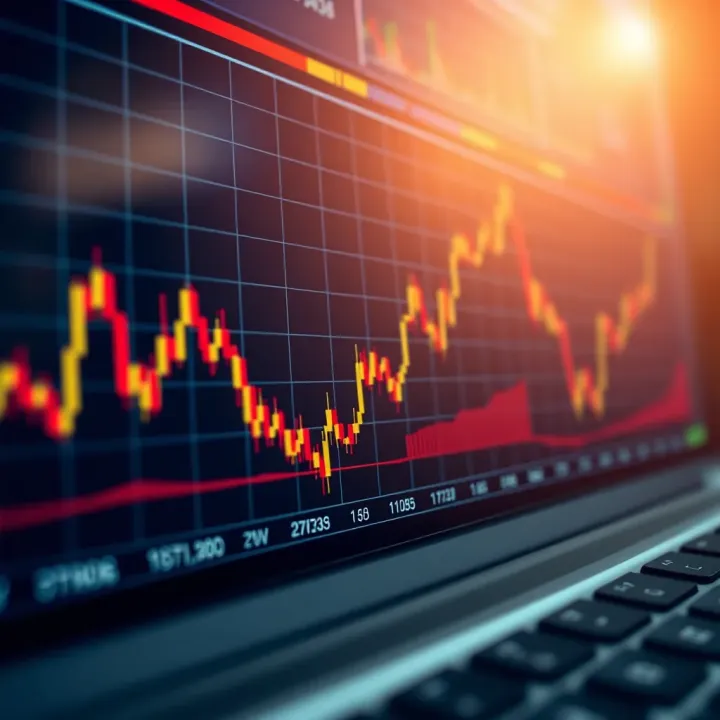 Graph showing binary trade options with upward and downward trends on a digital platform