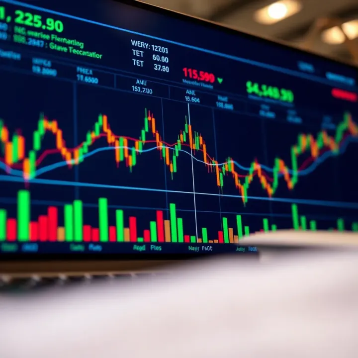 Illustration of financial charts and graphs representing trading activities and market analysis