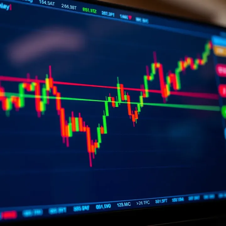 Graph showing rising and falling market trends on a digital trading platform