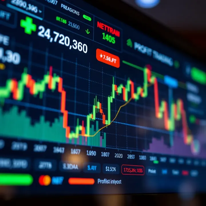 Graph showing simulated trading performance with increasing profit trends on a digital platform