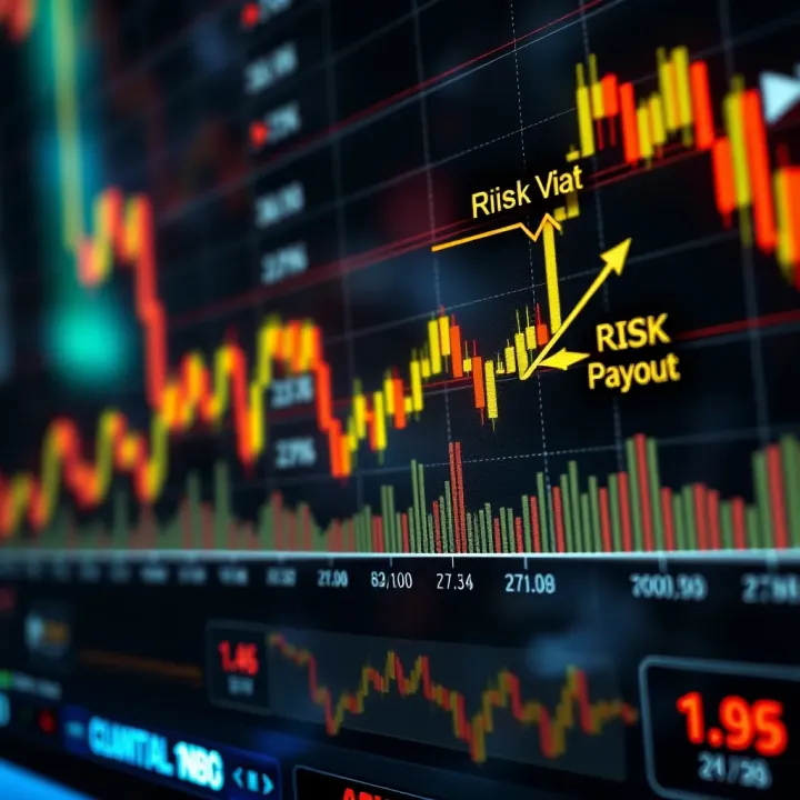 Graph showing currency pair price movement with highlighted fixed payout and risk levels