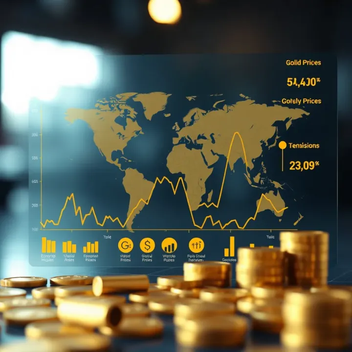 Graph illustrating the factors influencing global gold prices including economic indicators and geopolitical tensions