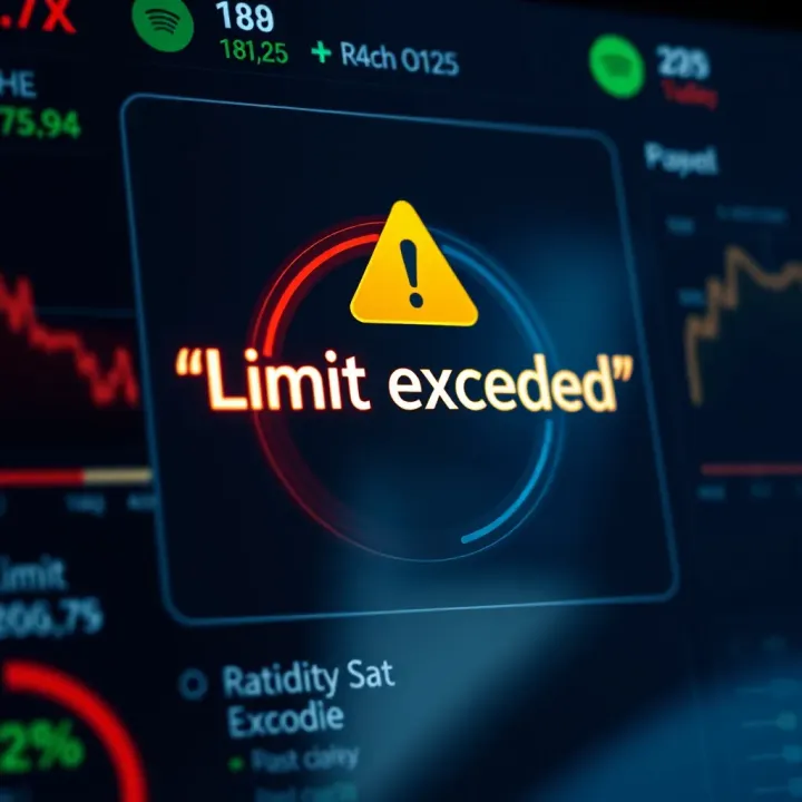 Digital dashboard displaying a warning sign for limit exceeded on a financial app