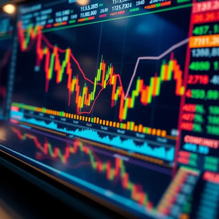 Abstract representation of synthetic indices with financial charts and digital data