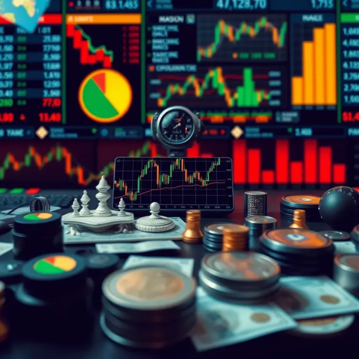 Illustration of diverse financial trading instruments including stocks, commodities, and currencies