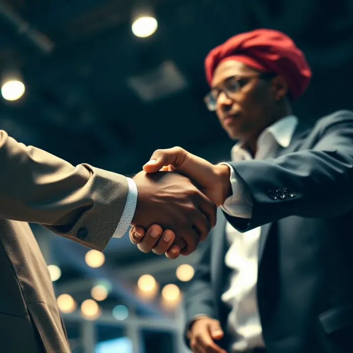 Business partners shaking hands symbolizing trust in Nigerian trading markets