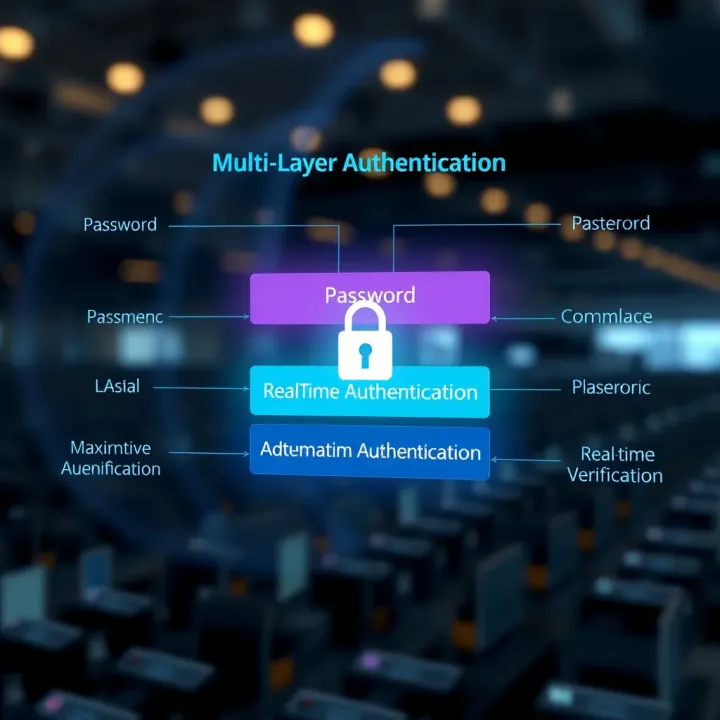 Diagram depicting multiple layers of security including password and biometric verification for real-time authentication