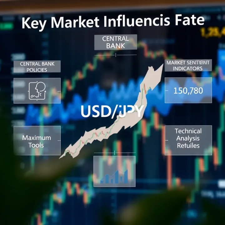 Key Market Influences on USD/JPY Exchange Rate Movements Diagram illustrating central bank policies, market sentiment indicators, and technical analysis tools impacting USD/JPY rates