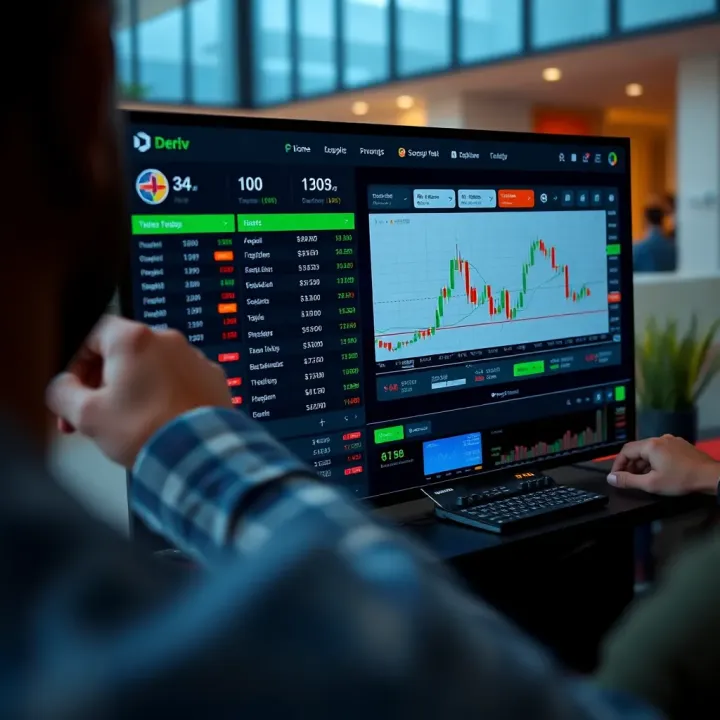 Deriv trading platform dashboard showing multiple asset options and trading controls
